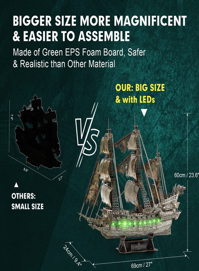 CubicFun 3D Puzzles for Adults Green LED Flying Dutchman, 360 Pieces Pirate Ship Arts & Crafts for Adults Gifts for Men Women Model Kit, Lighting Ghost Ship Valentines Day Gifts for Him - Image 3